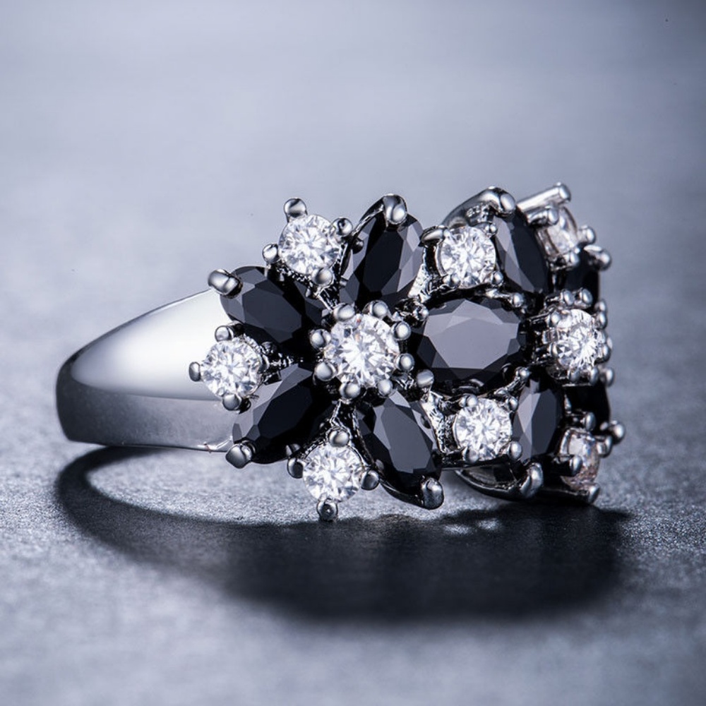 925 Silver Ring Black Sapphire Women New - Picture 3 of 8